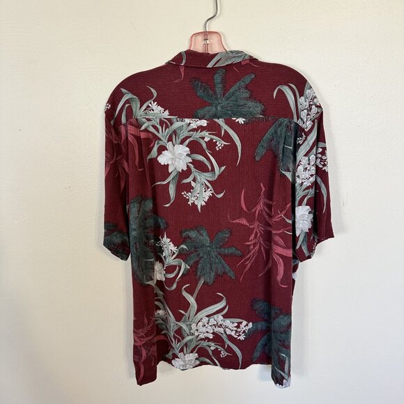 Caribbean Joe Mens Hawaiian Shirt XL Red Tropical Floral Short Sleeve Heavy - Picture 3 of 8